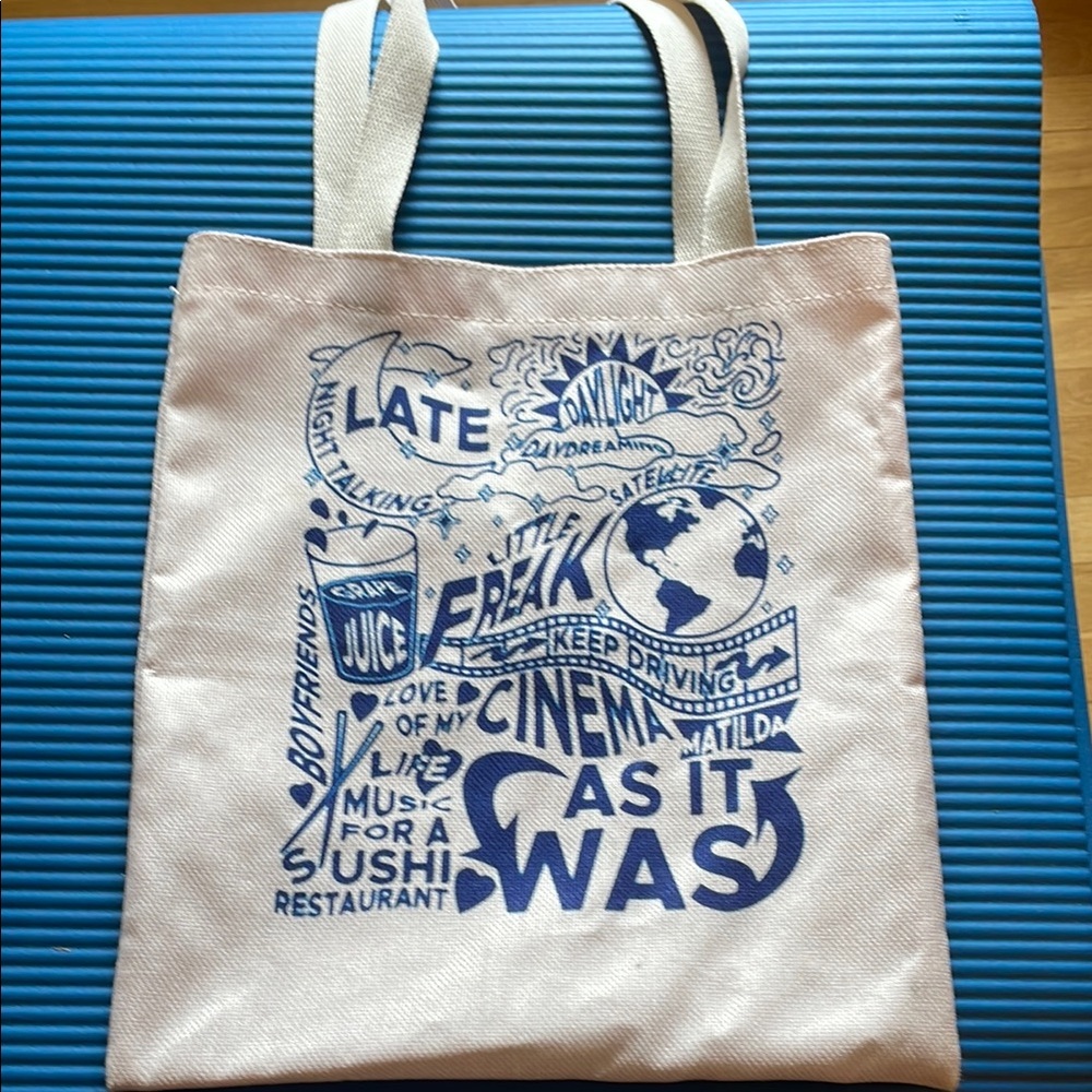 Blue and White Graphic Tote Bag
